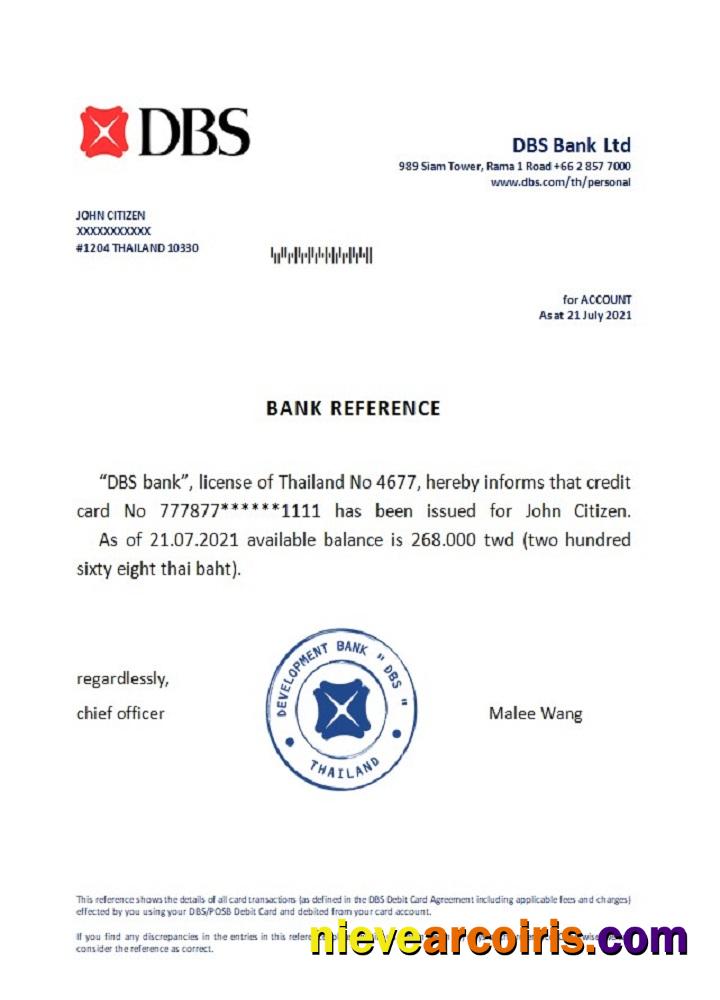 Thailand DBS bank reference